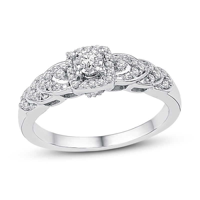 Main Image 1 of Diamond Cushion Halo Promise Ring 1/5 ct tw Sterling Silver