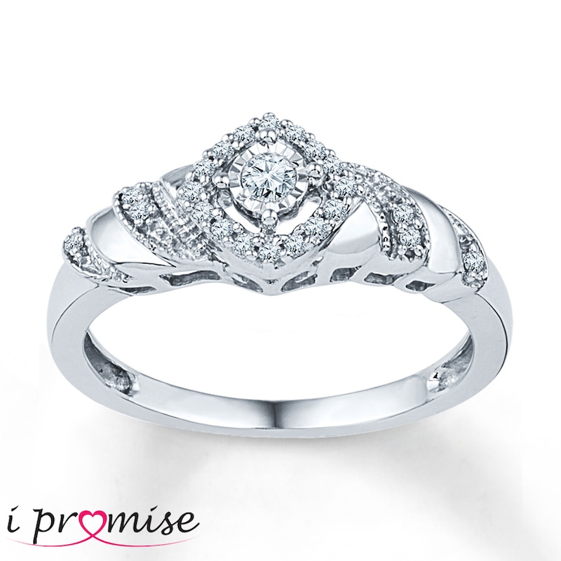 Main Image 1 of Diamond Cushion Halo Promise Ring 1/5 ct tw Sterling Silver