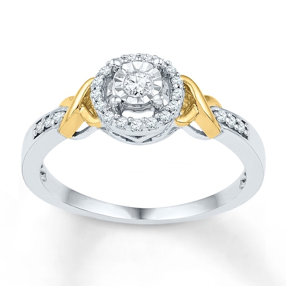Diamond XO Promise Ring 1/6 ct tw Sterling Silver & 10K Yellow Gold