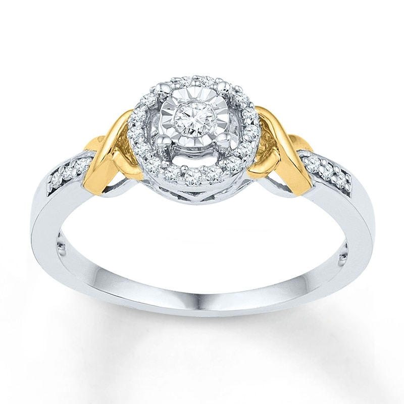 Main Image 1 of Diamond XO Promise Ring 1/6 ct tw Sterling Silver & 10K Yellow Gold