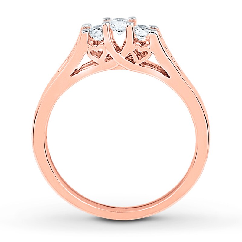 Main Image 2 of Diamond Three-Stone Promise Ring 1/4 ct tw 10K Rose Gold