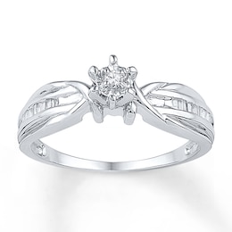 Round & Baguette-Cut Diamond Promise Ring 1/6 ct tw Sterling Silver