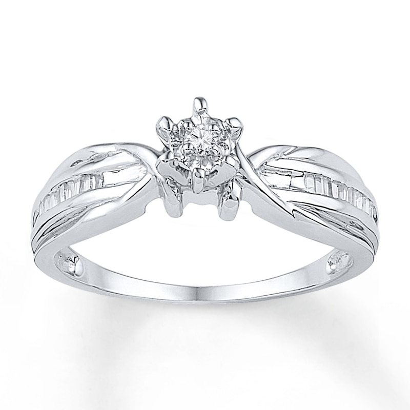 Main Image 1 of Round & Baguette-Cut Diamond Promise Ring 1/6 ct tw Sterling Silver