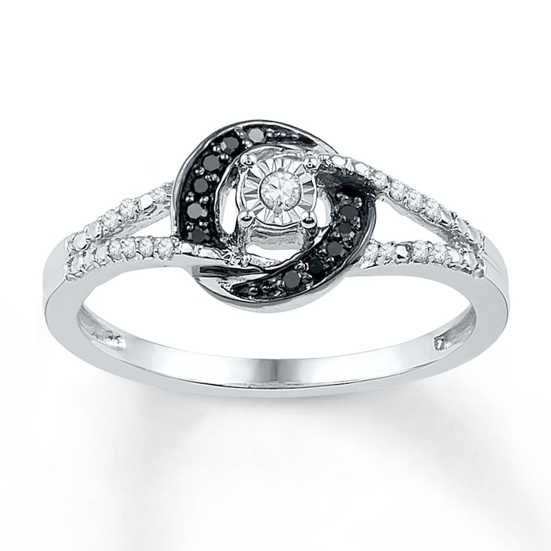 Main Image 1 of Black & White Diamond Promise Ring 1/8 ct tw Sterling Silver