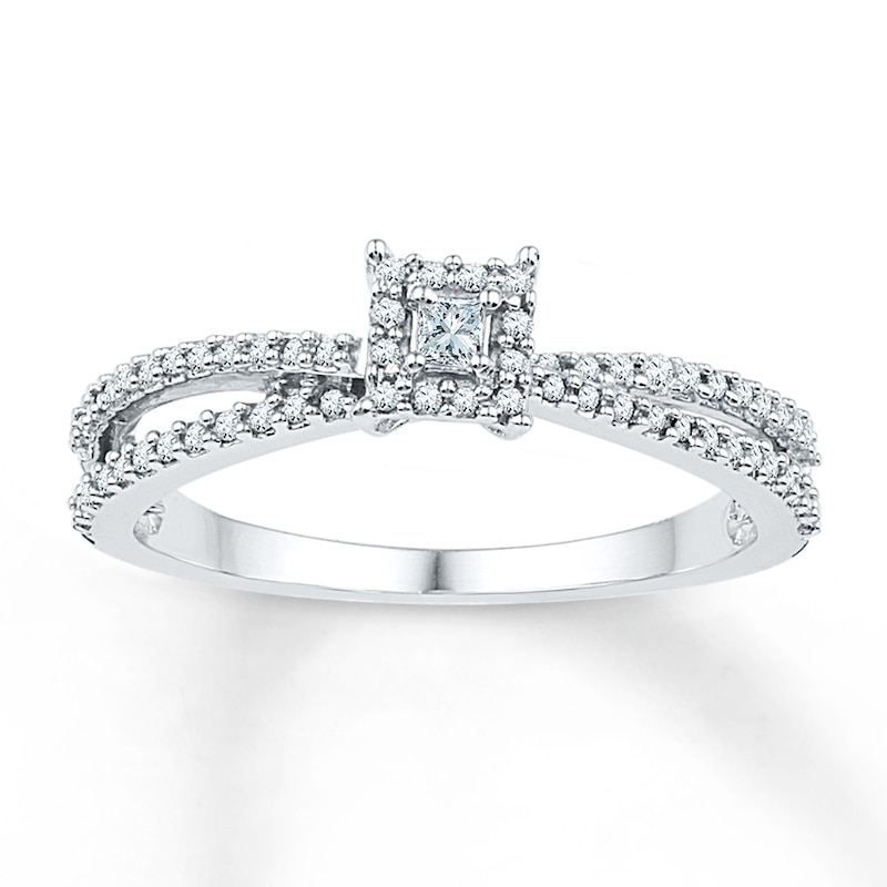 Main Image 1 of Princess-Cut Diamond Halo Promise Ring 1/4 ct tw 10K White Gold
