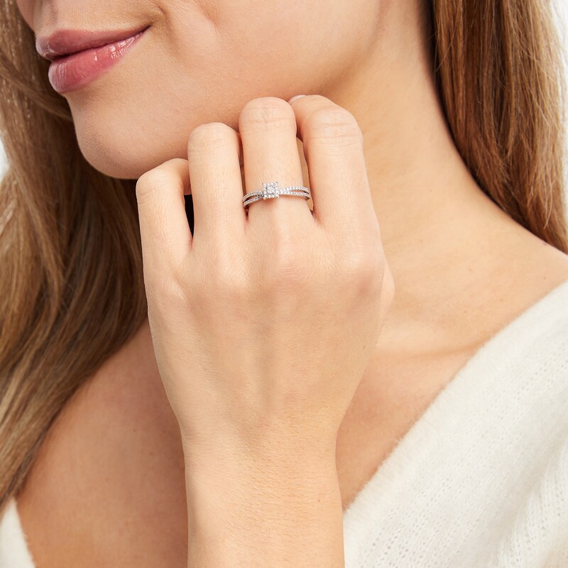 Main Image 2 of Princess-Cut Diamond Halo Promise Ring 1/4 ct tw 10K White Gold