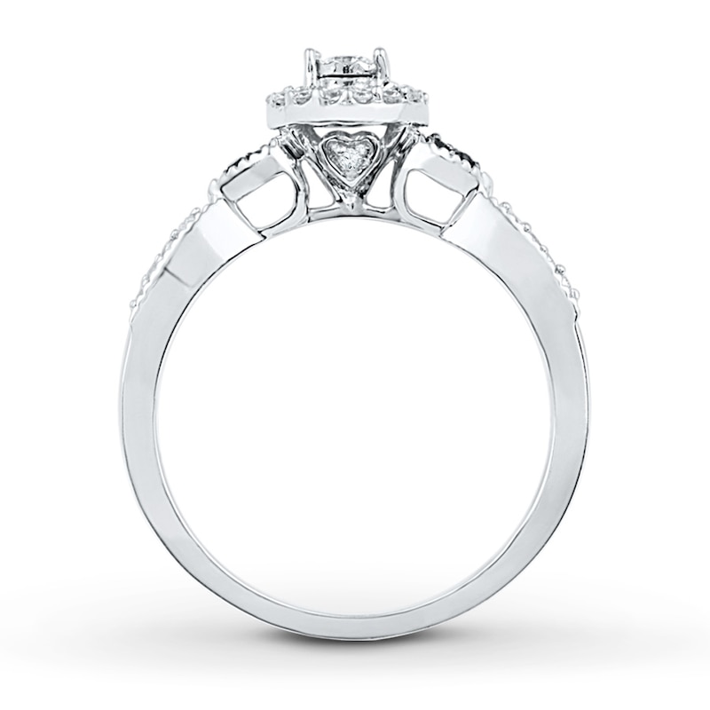 Main Image 2 of Black & White Diamond Halo Promise Ring 1/5 ct tw Sterling Silver