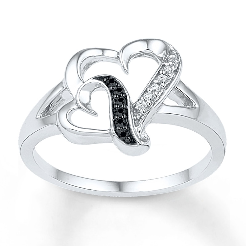 Main Image 1 of Black/White Diamond Heart Ring 1/20 ct tw Sterling Silver