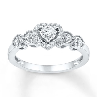 Diamond Heart Halo Promise Ring 1/5 ct tw Sterling Silver