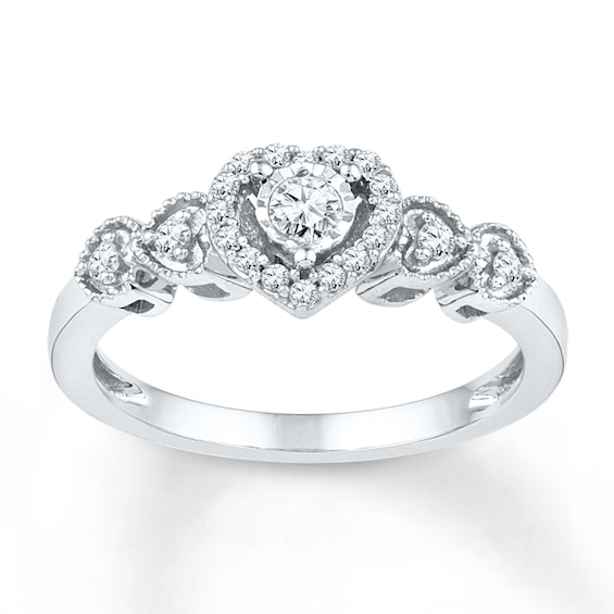 Diamond Heart Halo Promise Ring 1/5 ct tw Sterling Silver