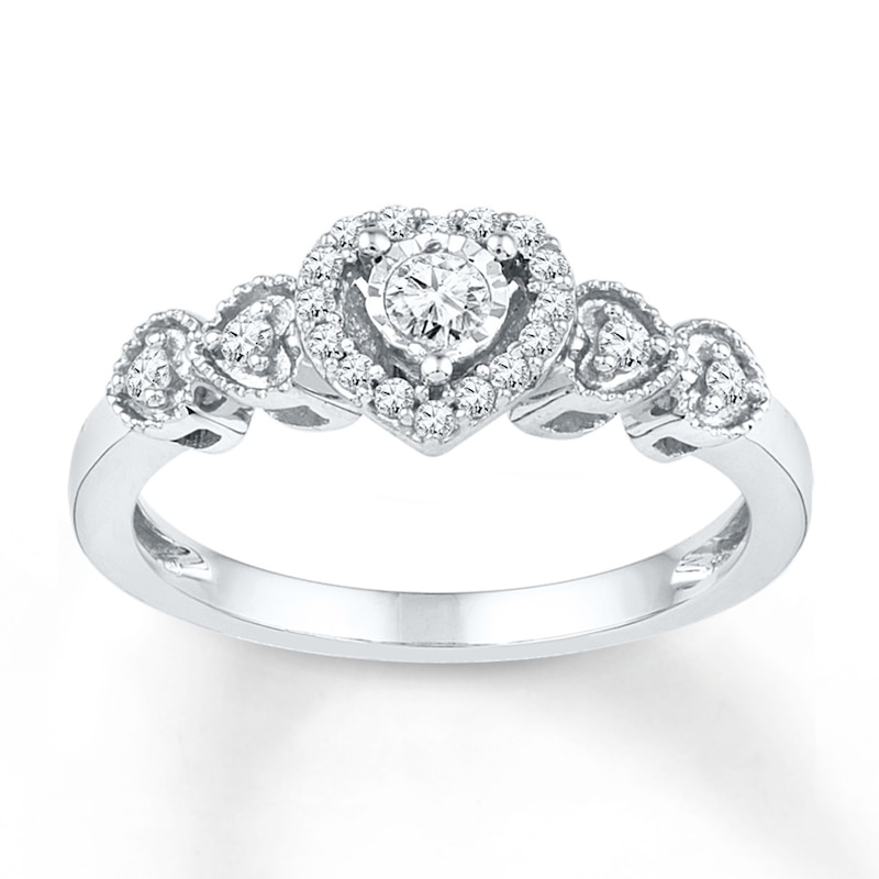 Main Image 1 of Diamond Heart Halo Promise Ring 1/5 ct tw Sterling Silver