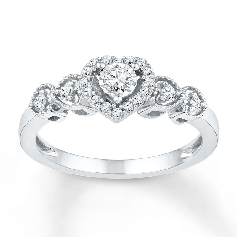 Diamond Heart Promise Ring 1/5 ct tw Round-cut Sterling Silver