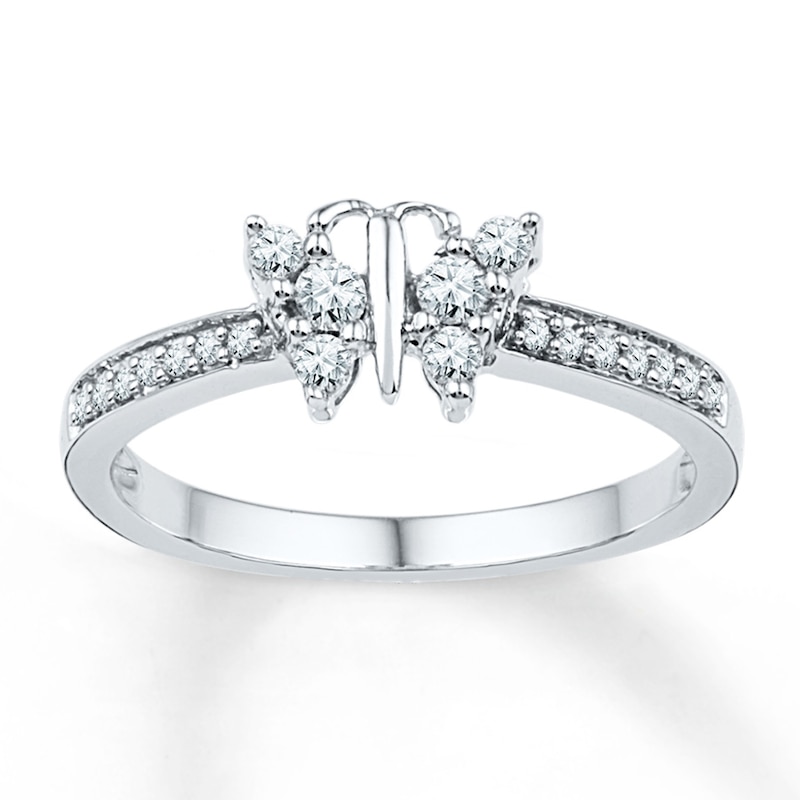 Main Image 1 of Diamond Butterfly Ring 1/4 ct tw Round-cut 10K White Gold