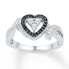 Thumbnail Image 1 of Black & White Diamond Heart Halo Promise Ring 1/10 ct tw Sterling Silver