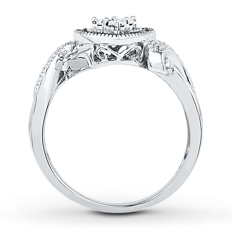 Main Image 2 of Black & White Diamond Heart Halo Promise Ring 1/10 ct tw Sterling Silver