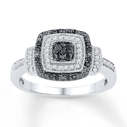 Black/White Diamond Ring 1/4 ct tw Round-cut Sterling Silver