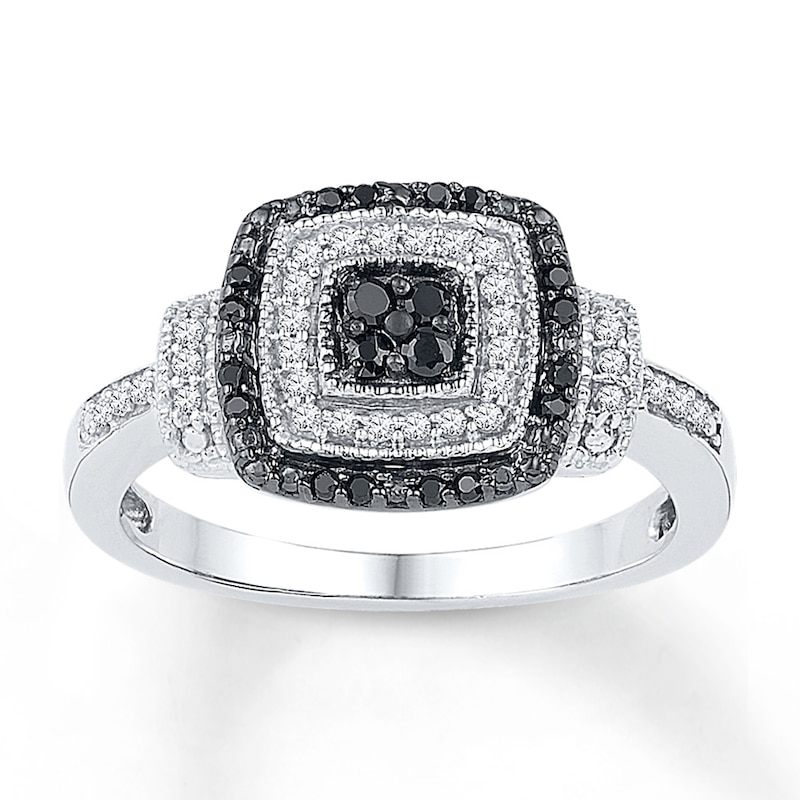 Black/White Diamond Ring 1/4 ct tw Round-cut Sterling Silver