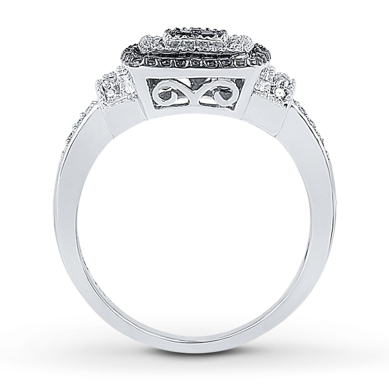 Main Image 2 of Black/White Diamond Ring 1/4 ct tw Round-cut Sterling Silver