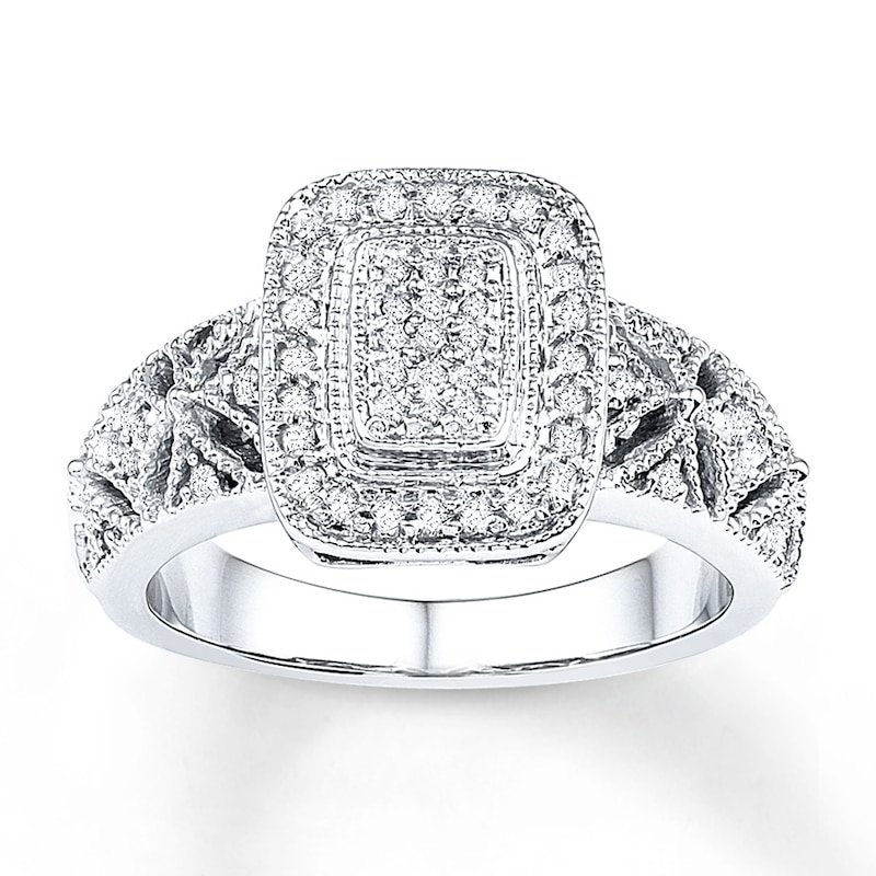 Main Image 1 of Diamond Ring 1/4 ct tw Princess/Round Sterling Silver