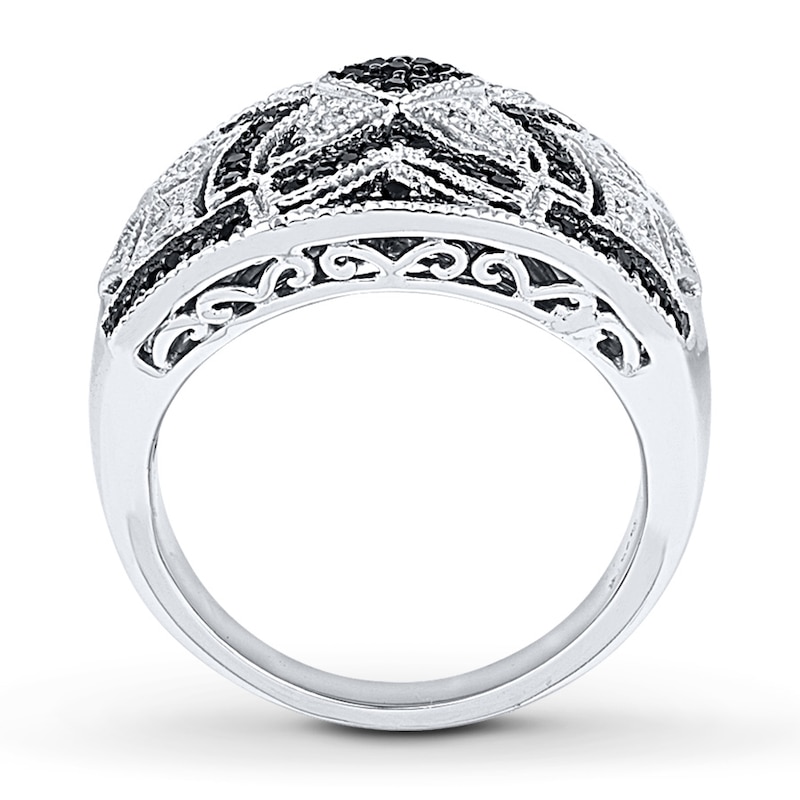 Black & White Diamond Ring 1/2 ct tw Round-cut Sterling Silver