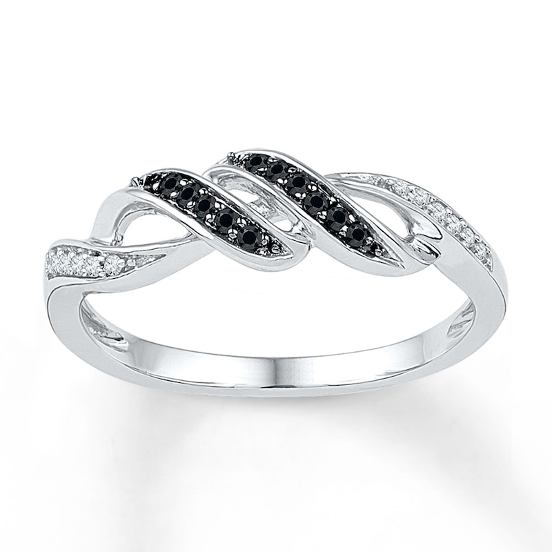 Main Image 1 of Black/White Diamond Ring 1/10 ct tw Round-cut Sterling Silver