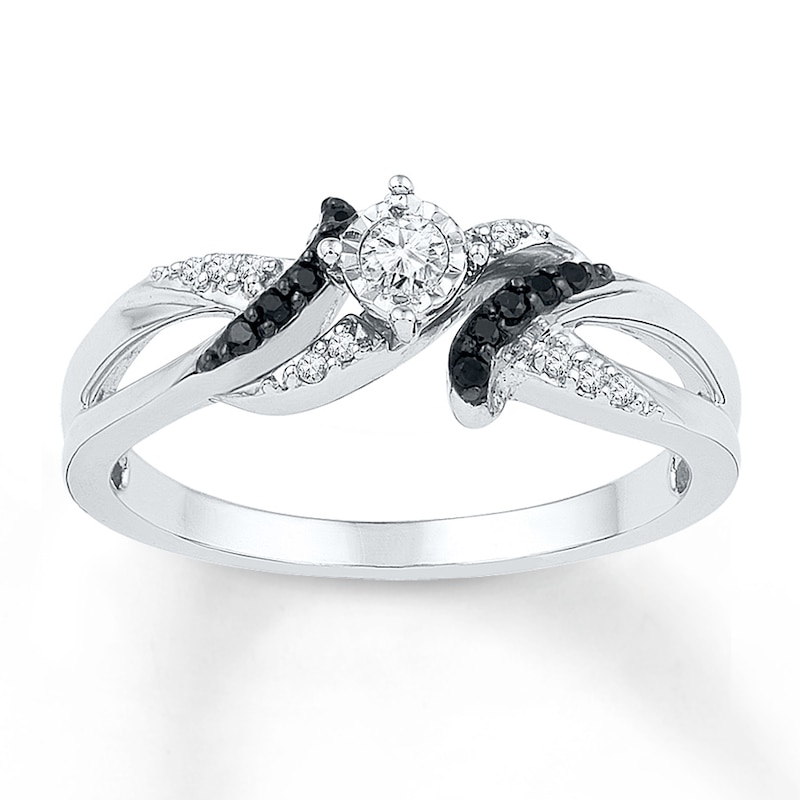 Main Image 1 of Black/White Diamond Ring 1/6 ct tw Round-cut Sterling Silver