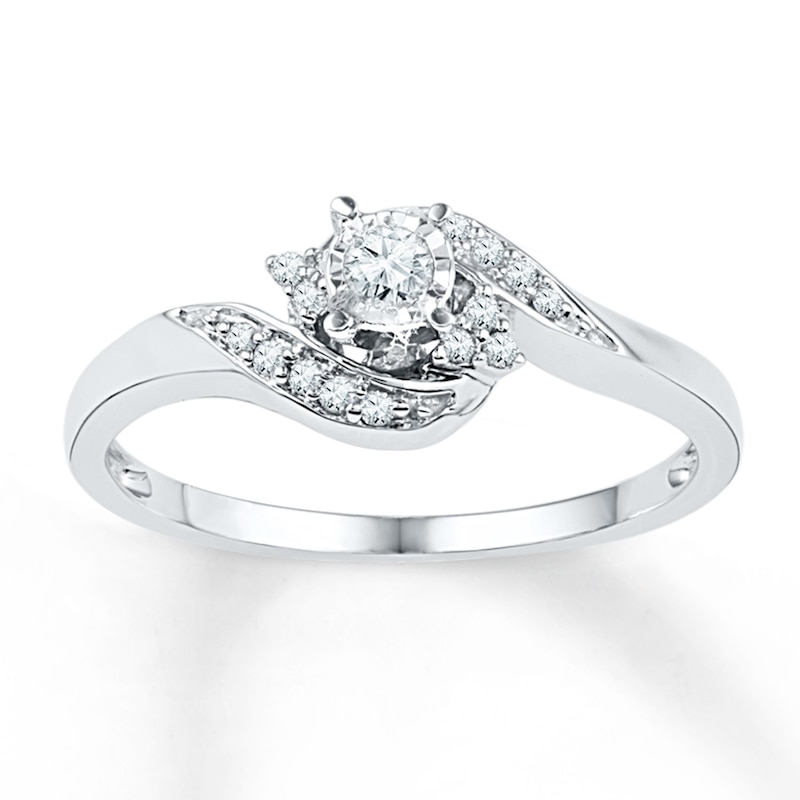 Main Image 1 of Diamond Bypass Promise Ring 1/6 ct tw 10K White Gold