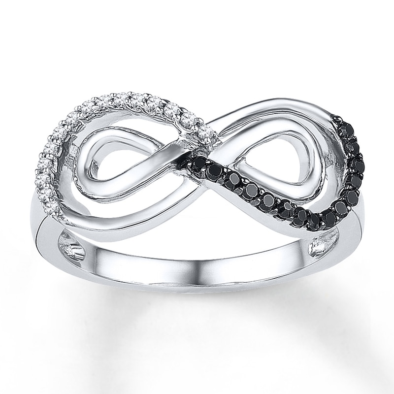 Main Image 1 of Black/White Diamond Infinity Ring 1/6 ct tw Sterling Silver