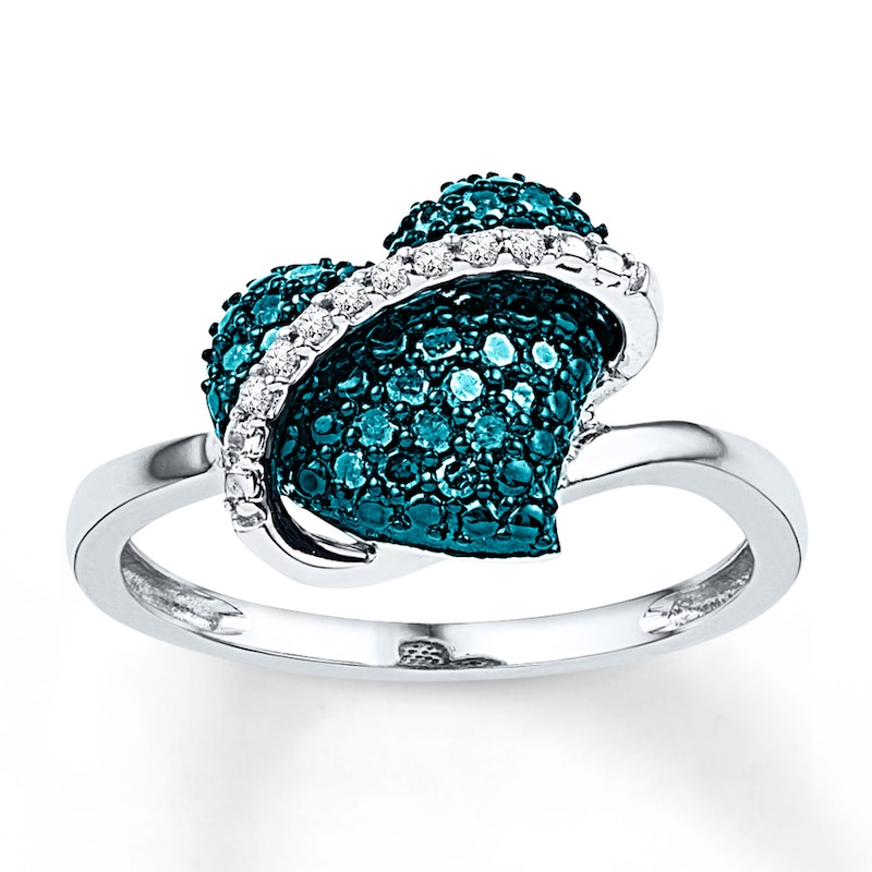 Main Image 1 of Blue/White Diamond Heart Ring 1/4 ct tw Sterling Silver