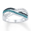 Thumbnail Image 1 of Blue/Black/White Diamond Ring 1/3 ct tw Sterling Silver