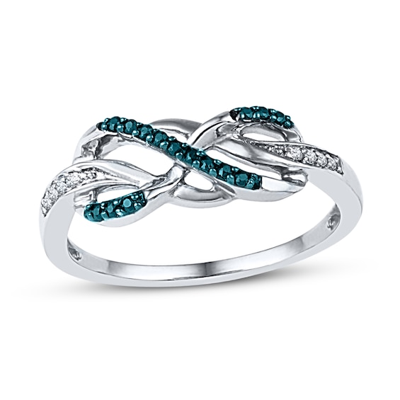 Blue/White Diamond Infinity Ring 1/10 ct tw Sterling Silver