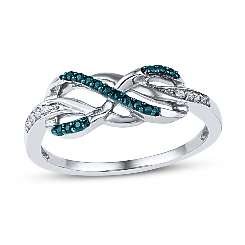Main Image 1 of Blue/White Diamond Infinity Ring 1/10 ct tw Sterling Silver