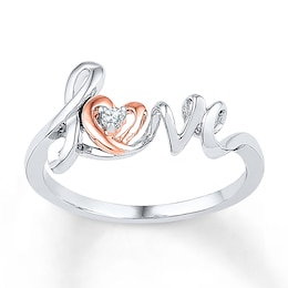 Heart Ring Diamond Accent Sterling Silver & 10K Rose Gold