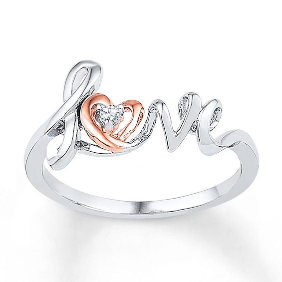 Heart Ring Diamond Accent Sterling Silver & 10K Rose Gold