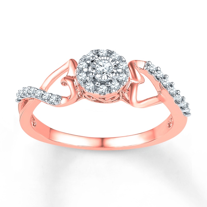 Main Image 1 of Diamond Heart Sides Halo Promise Ring 1/6 ct tw 10K Rose Gold