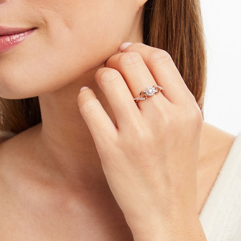 Main Image 2 of Diamond Heart Sides Halo Promise Ring 1/6 ct tw 10K Rose Gold