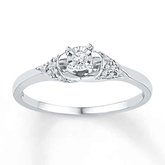 Diamond Chevron Sides Promise Ring 1/10 ct tw 10K White Gold