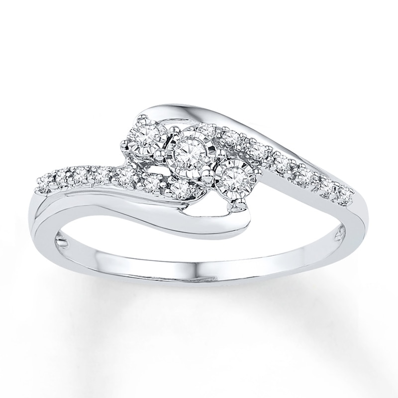 Main Image 1 of Diamond Three-Stone Bypass Promise Ring 1/10 ct tw Sterling Silver