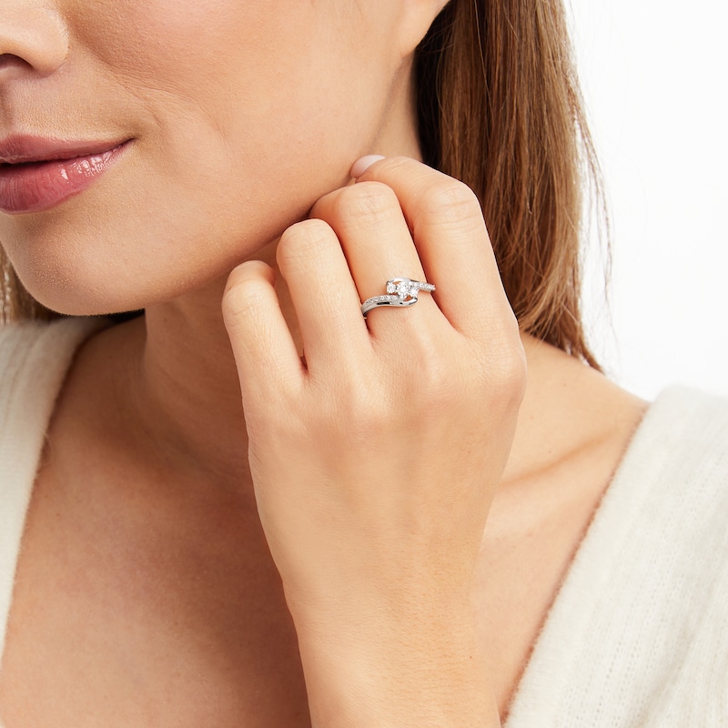 Main Image 2 of Diamond Three-Stone Bypass Promise Ring 1/10 ct tw Sterling Silver