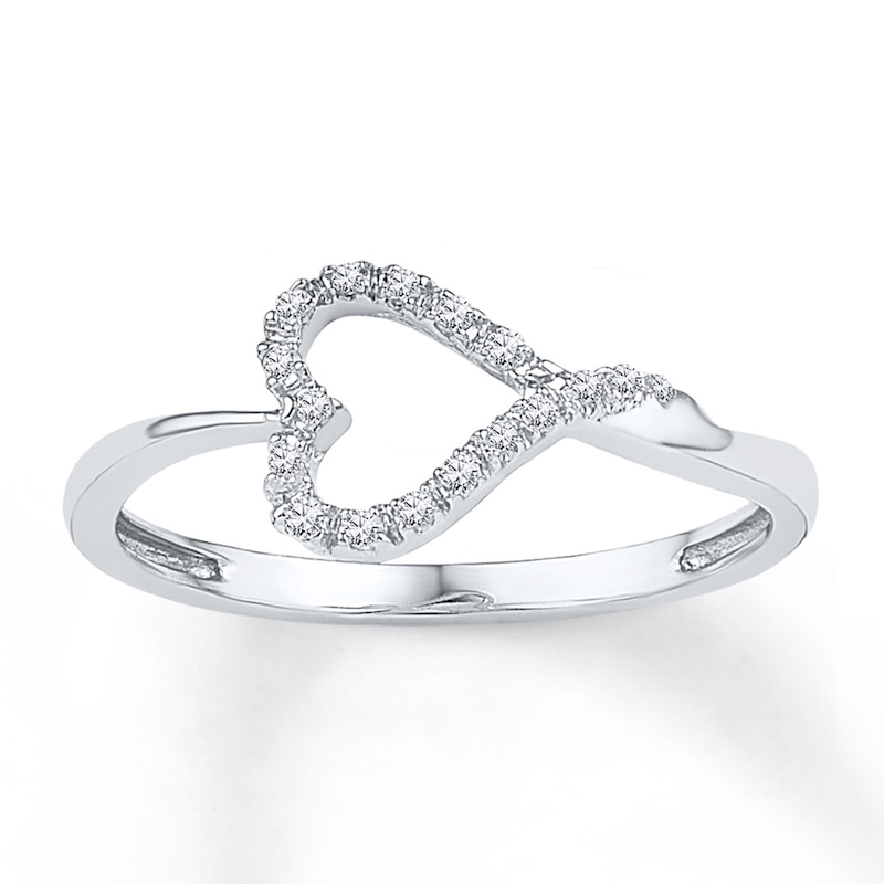 Main Image 1 of Diamond Heart Ring 1/15 ct tw Round-cut 10K White Gold