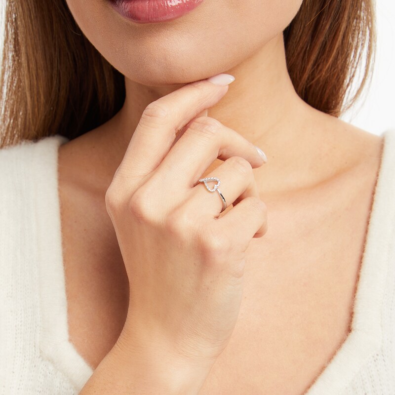 Main Image 2 of Diamond Heart Ring 1/15 ct tw Round-cut 10K White Gold