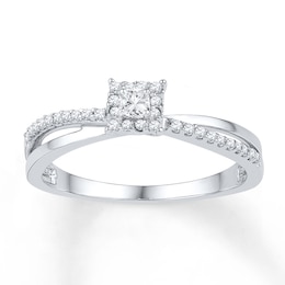 Princess-Cut Diamond Halo Promise Ring 1/5 ct tw 10K White Gold