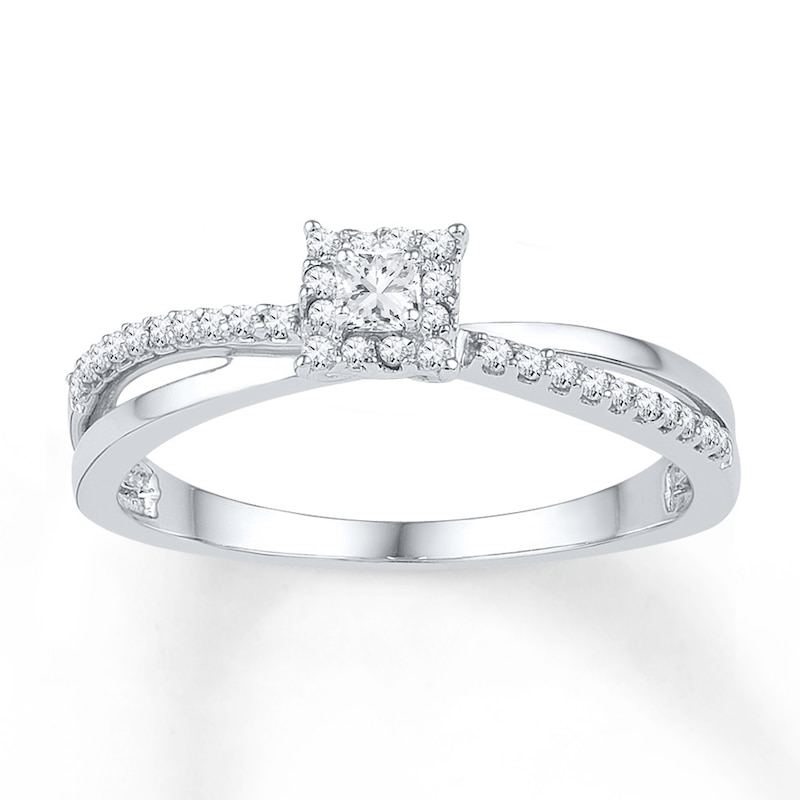 Main Image 1 of Princess-Cut Diamond Halo Promise Ring 1/5 ct tw 10K White Gold