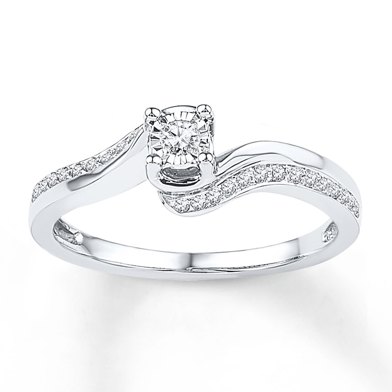 Main Image 1 of Diamond Bypass Promise Ring 1/6 ct tw 10K White Gold