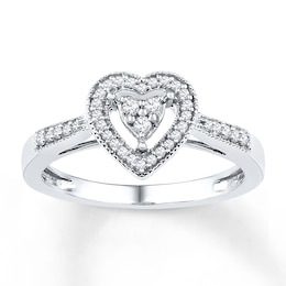 Diamond Heart Halo Promise Ring 1/5 ct tw Sterling Silver