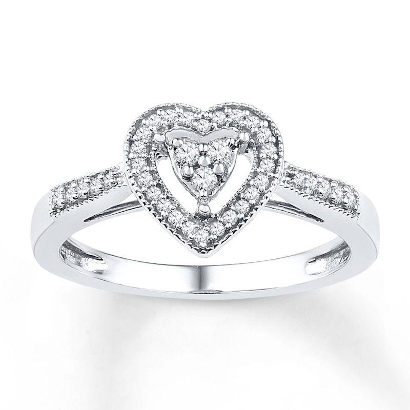 Main Image 1 of Diamond Heart Halo Promise Ring 1/5 ct tw Sterling Silver