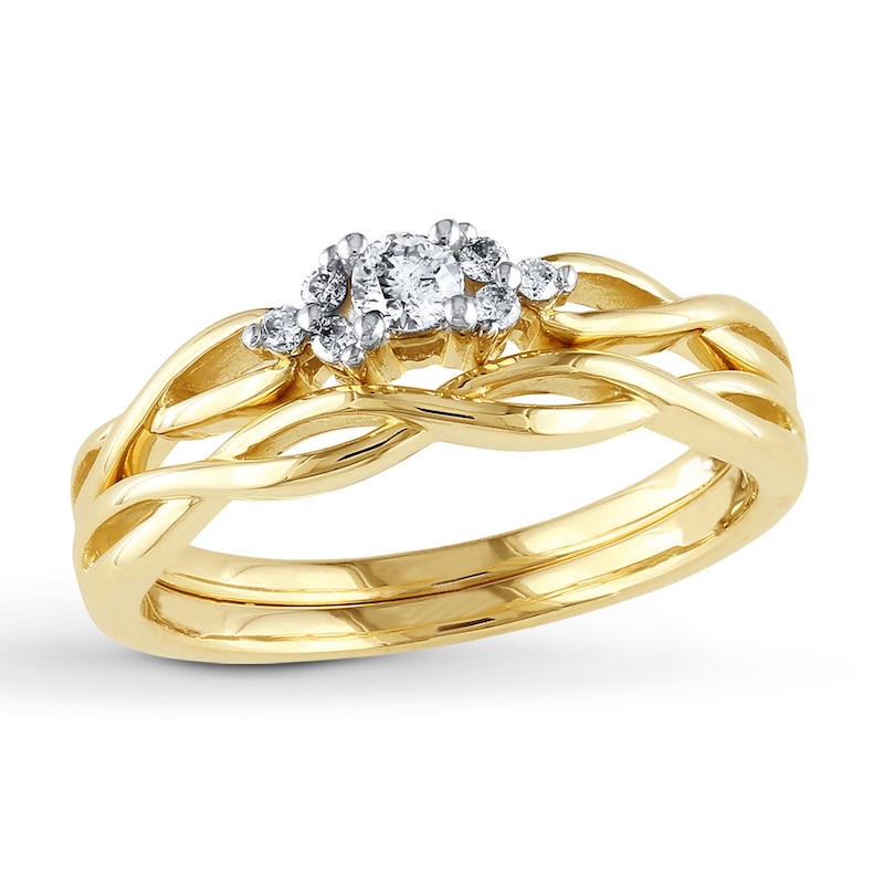 Diamond Bridal Set 1/6 ct tw Round-cut 10K Yellow Gold | Kay