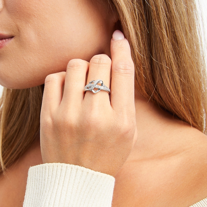 Main Image 2 of Heart Ring Diamond Accents Sterling Silver