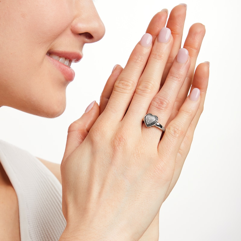 Black/White Diamond Heart Ring Sterling Silver