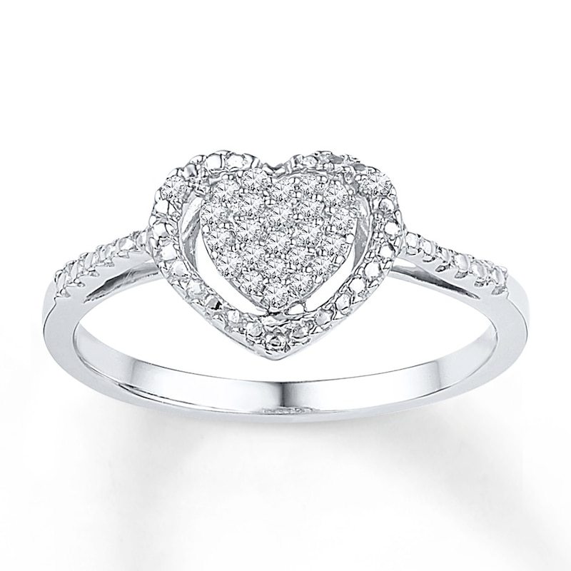 Main Image 1 of Multi-Diamond Heart Halo Promise Ring 1/8 ct tw 10K White Gold